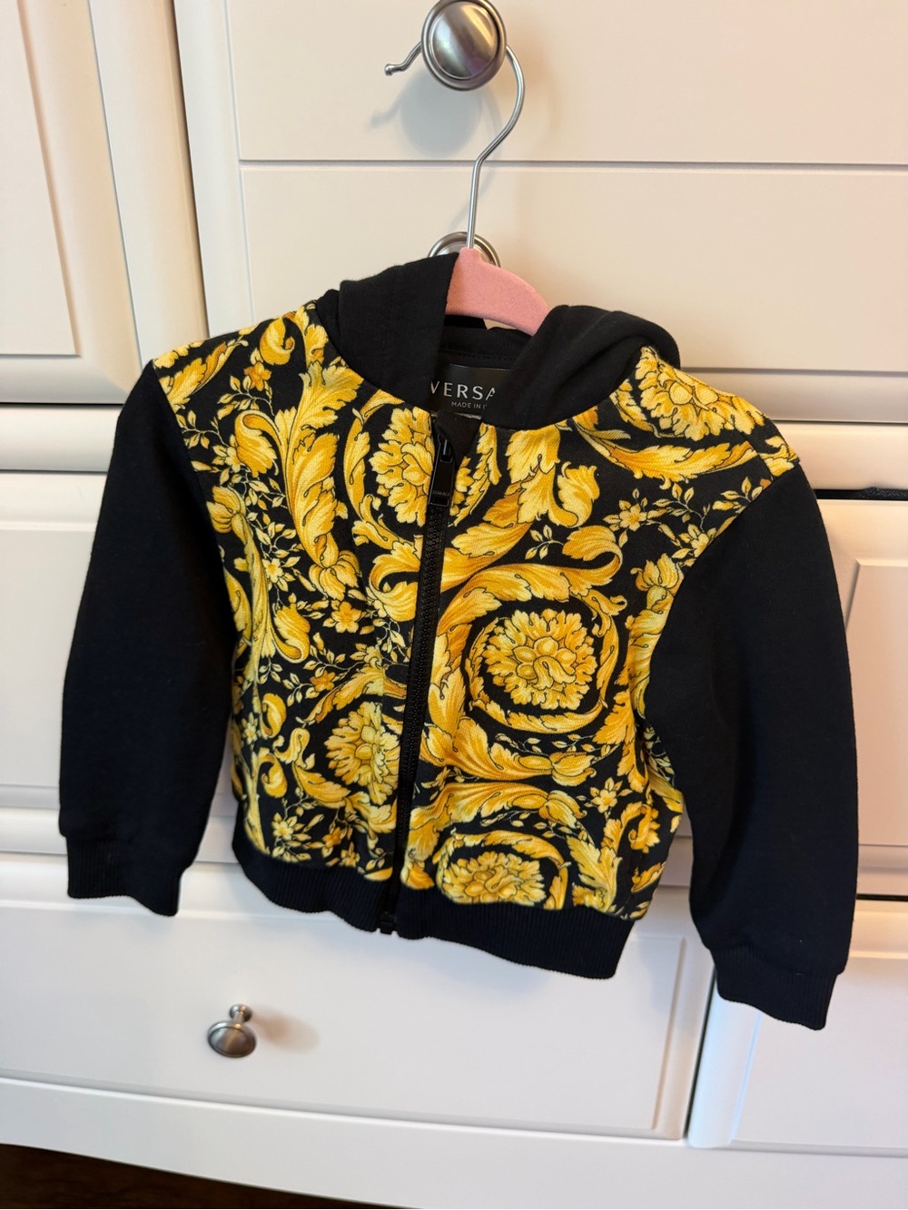 Versace Kids Black & Yellow Baroque Zip Hoodie